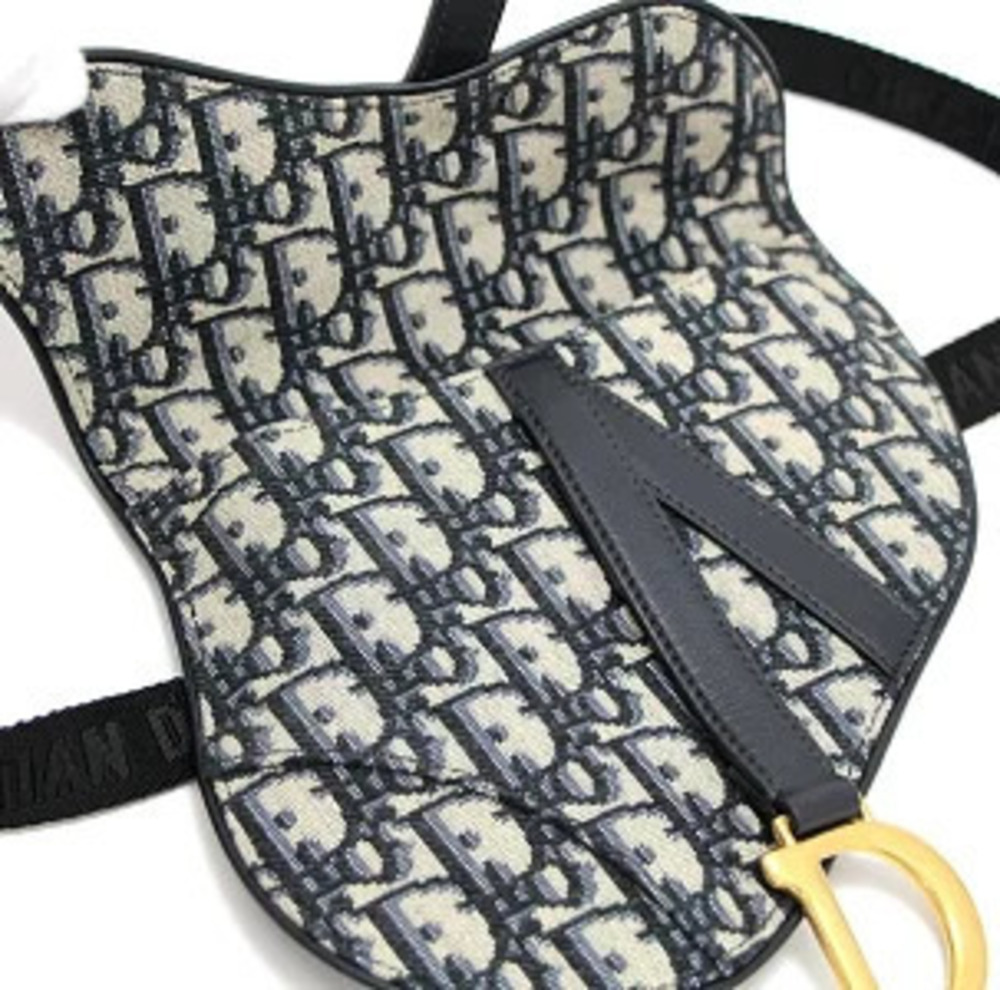 Dior Jacquard Navy  Christian Blue Waist Saddle Lowest Oblique Clutch - Picture 3 of 6